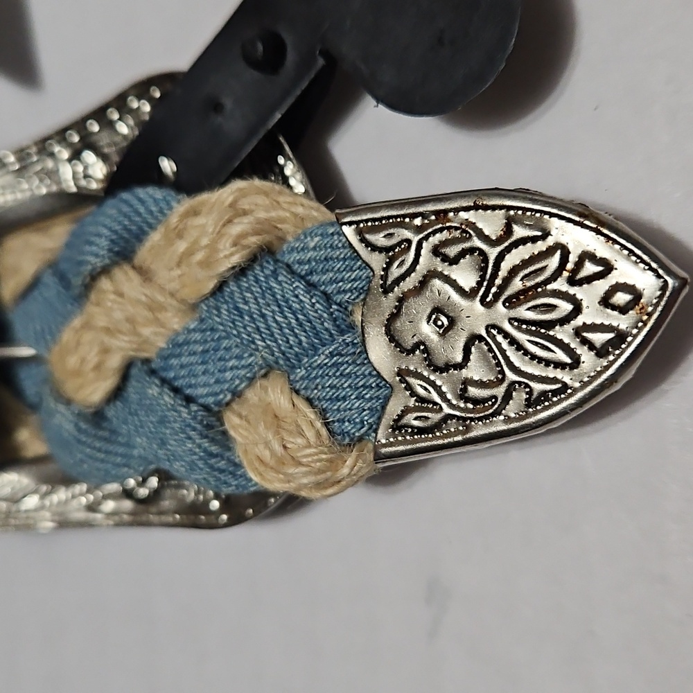 Chic Woven Belt in Blue and Cream Size L - Picture 8 of 10